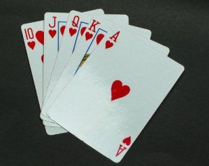 Royal flush in the Hearts suit, hand of cards